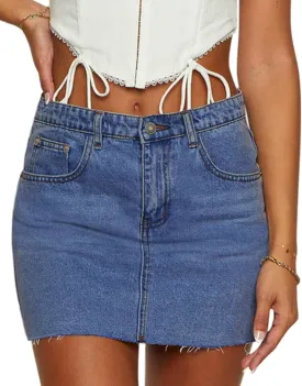 KDF Women's Denim Skirt with Shorts Trendy Denim Skort Jean Skirt with Raw Hem & Pocket