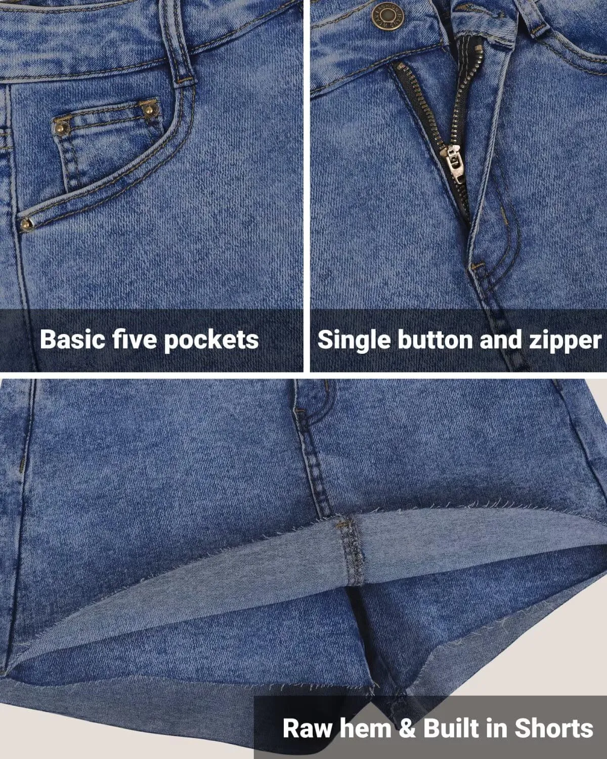 KDF Women's Denim Skirt with Shorts Trendy Denim Skort Jean Skirt with Raw Hem & Pocket