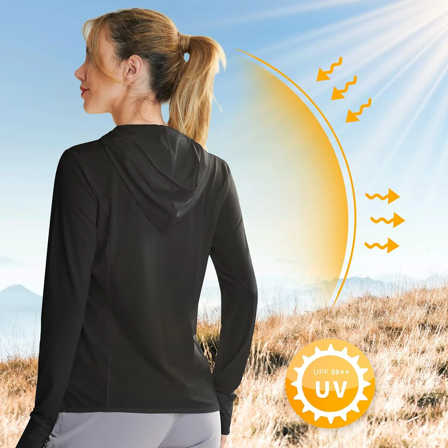 Libin Women's Sun Shirts Full Zip UPF 50 Sun Protection Hoodie Jacket Long Sleeve Hiking Outdoor Performance with Pockets