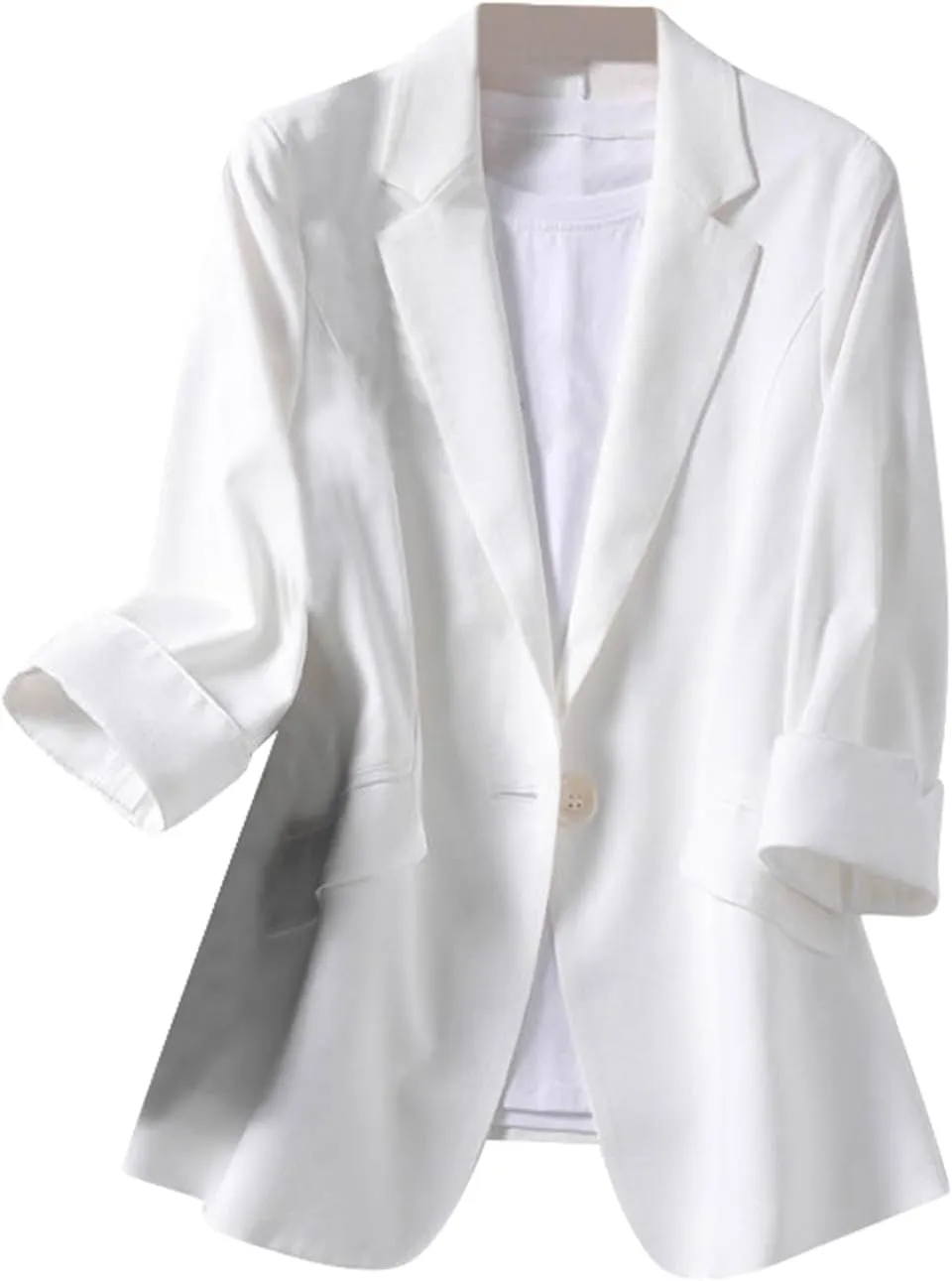 Linen Blazers for Women Business Casual Dressy Lapel Suit Blazer 3/4 Sleeve Lightweight Spring Summer Blazer Jackets