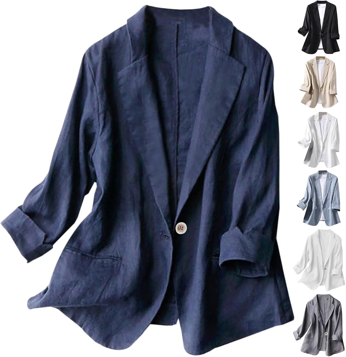 Linen Blazers for Women Business Casual Dressy Lapel Suit Blazer 3/4 Sleeve Lightweight Spring Summer Blazer Jackets