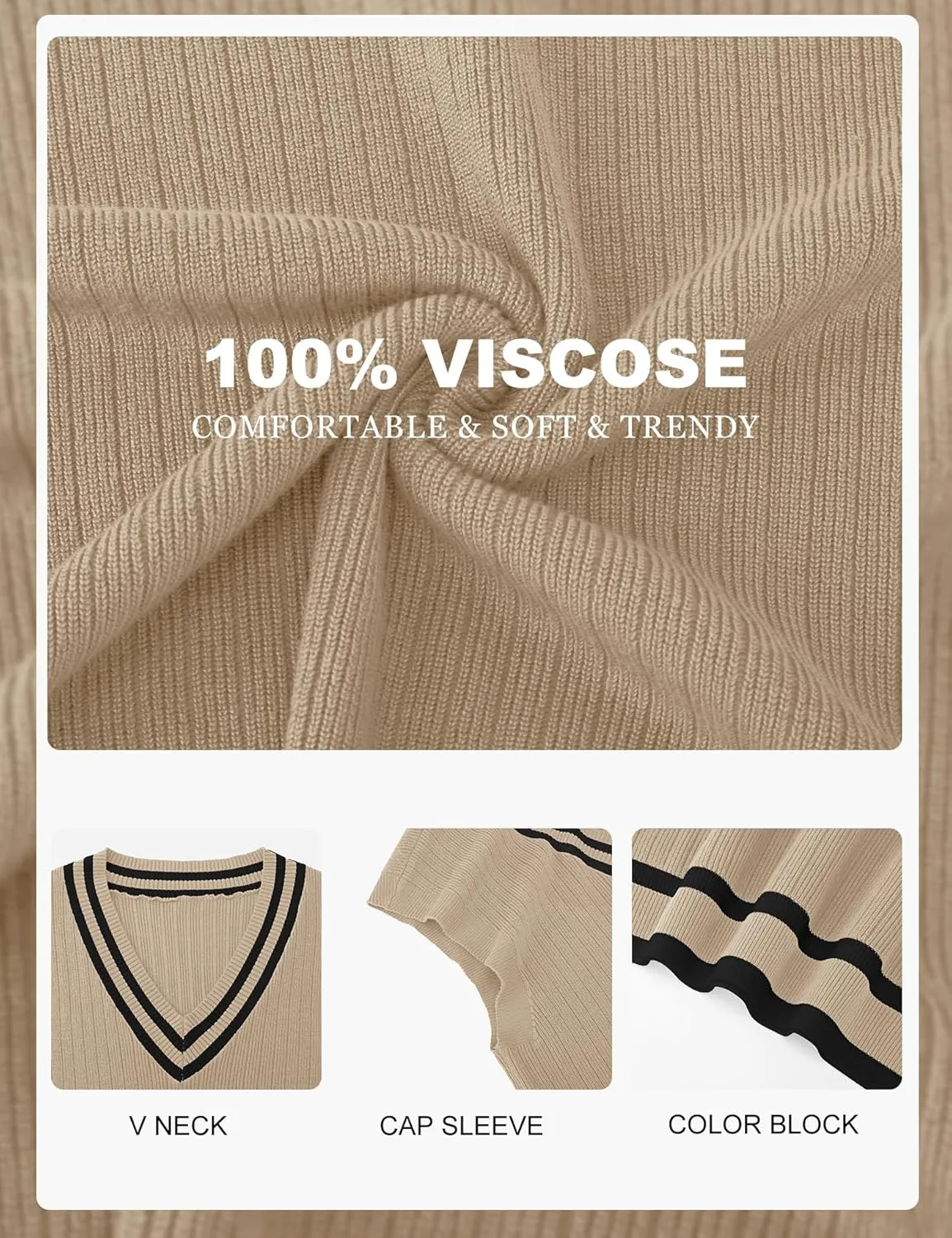 LOMON Womens V Neck Sweater Vest Cap Sleeve Cable Knit Casual Loose Fit Pullover Sleeveless Tank Top