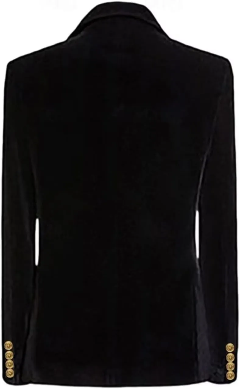 Mens Double Breasted Blazer Jacket Velvet Peaked Lapel Sport Coat Winter Business Formal