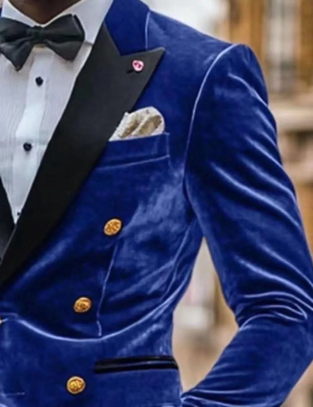 Mens Double Breasted Blazer Jacket Velvet Peaked Lapel Sport Coat Winter Business Formal