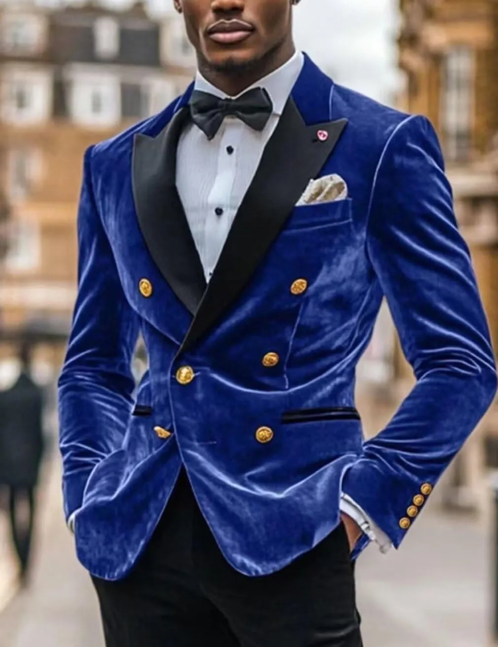 Mens Double Breasted Blazer Jacket Velvet Peaked Lapel Sport Coat Winter Business Formal