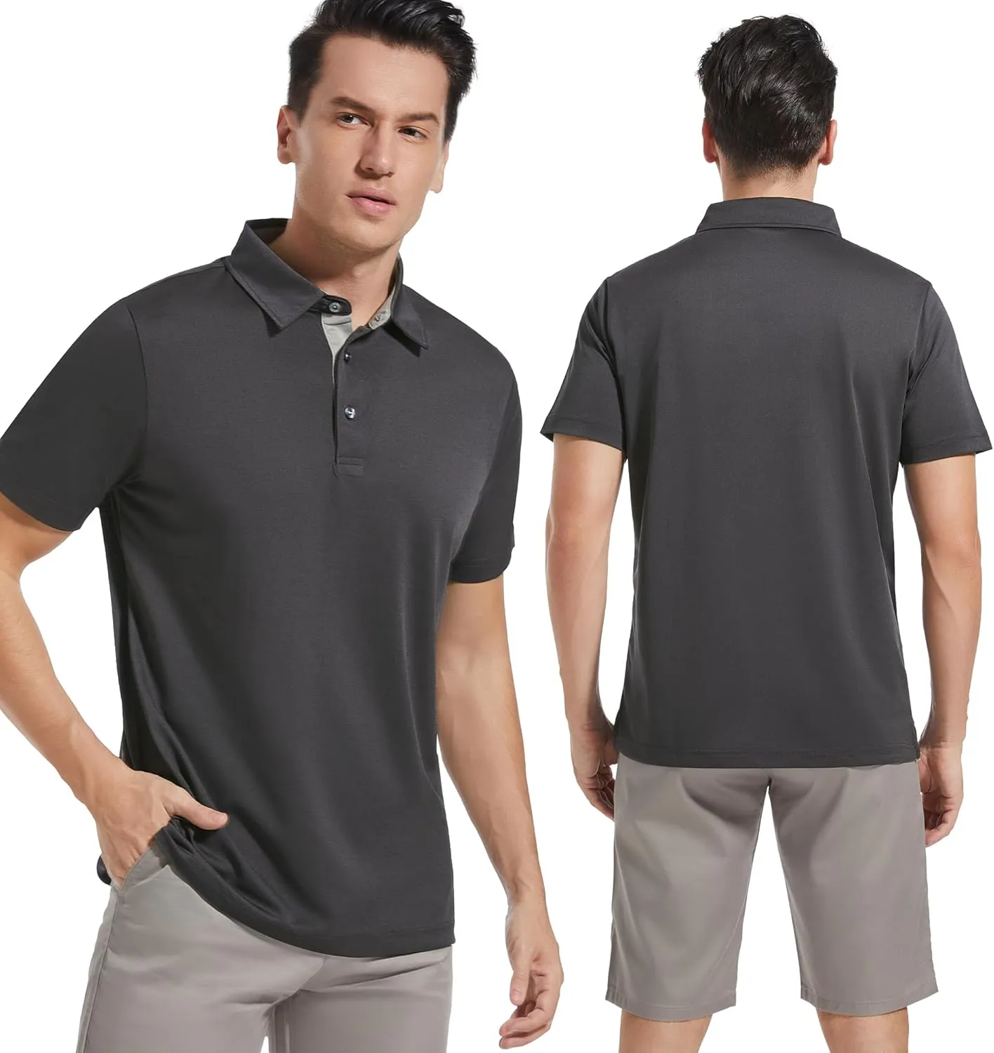 Mens Golf Shirt Short Sleeve Moisture Wicking Dry Fit Performance Solid Casual Pique Collared Golf Polo Shirts for Men