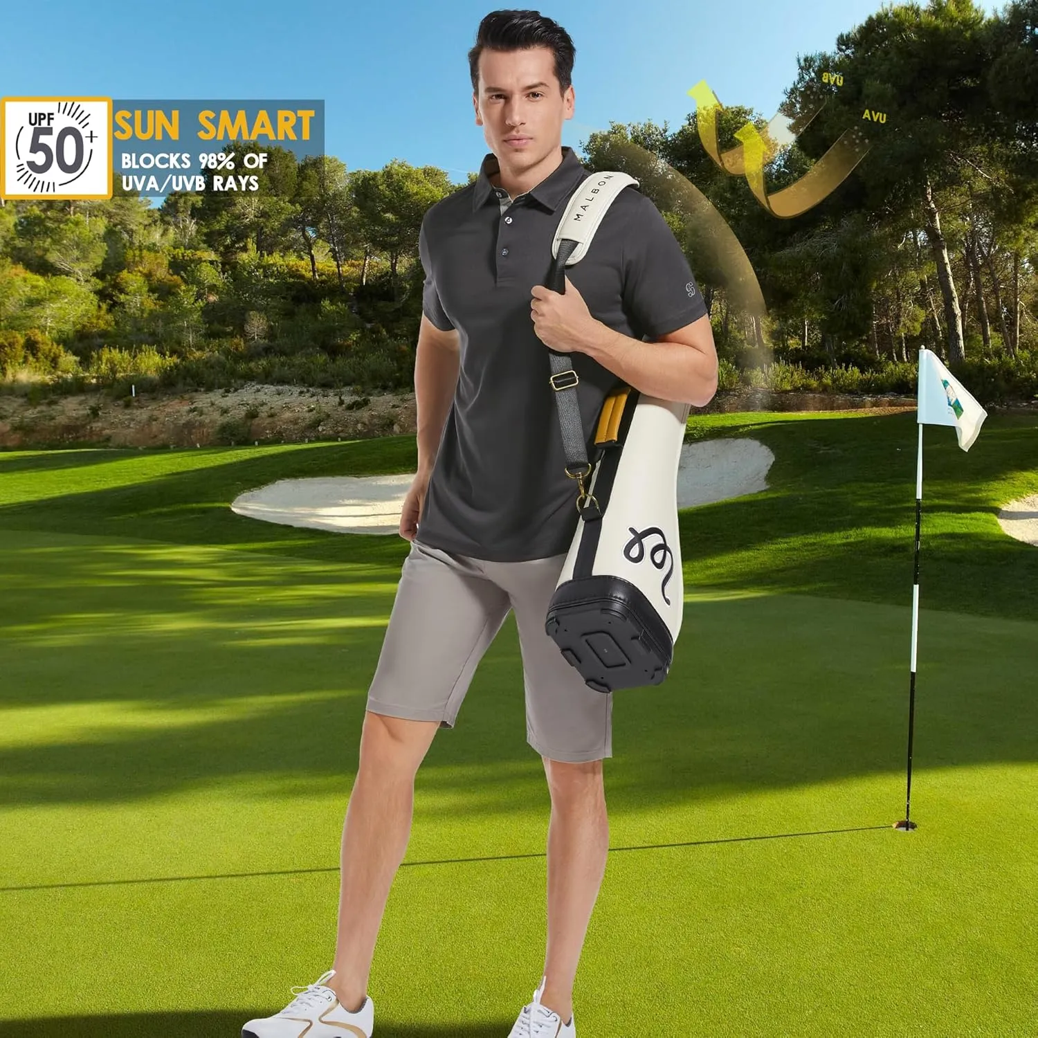 Mens Golf Shirt Short Sleeve Moisture Wicking Dry Fit Performance Solid Casual Pique Collared Golf Polo Shirts for Men