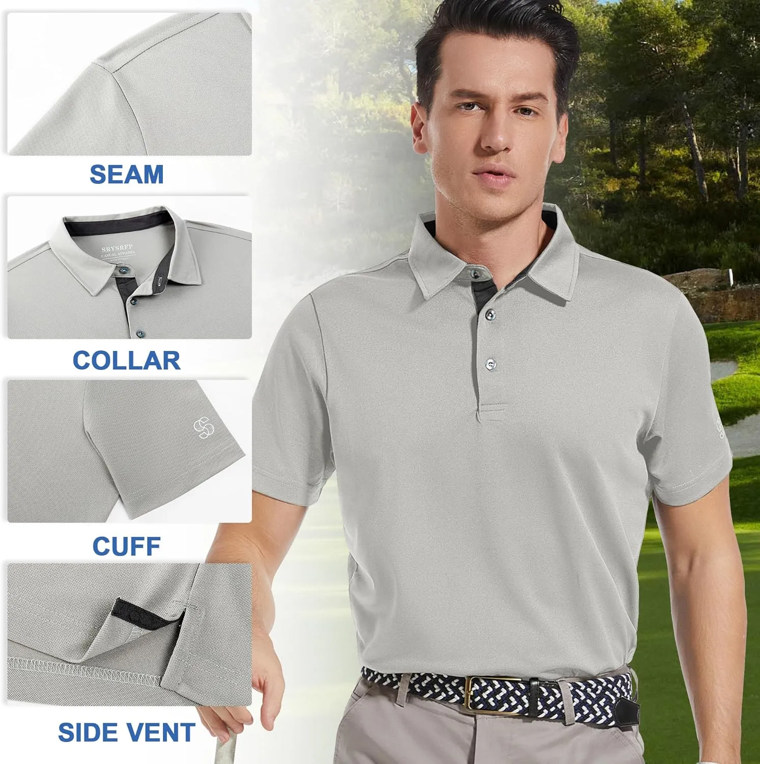 Mens Golf Shirt Short Sleeve Moisture Wicking Dry Fit Performance Solid Casual Pique Collared Golf Polo Shirts for Men