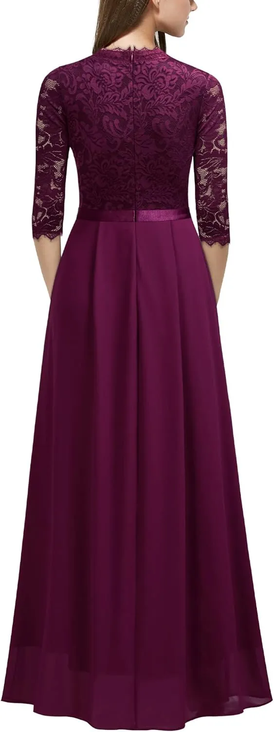 MISSMAY Women's Formal Floral Lace 2/3 Sleeves Long Evening Party Maxi Dress