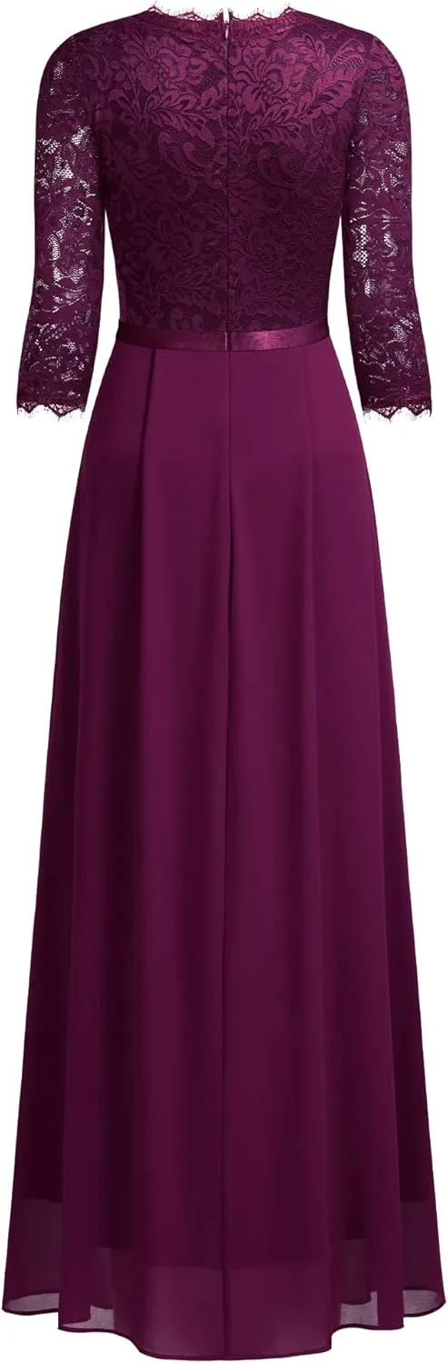 MISSMAY Women's Formal Floral Lace 2/3 Sleeves Long Evening Party Maxi Dress