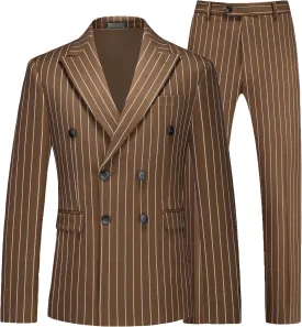 MOGU Mens Double Breasted Pinstripe Suit - 2 Piece Slim Fit Vintage Tuxedo for Groomsmen, Wedding, Prom