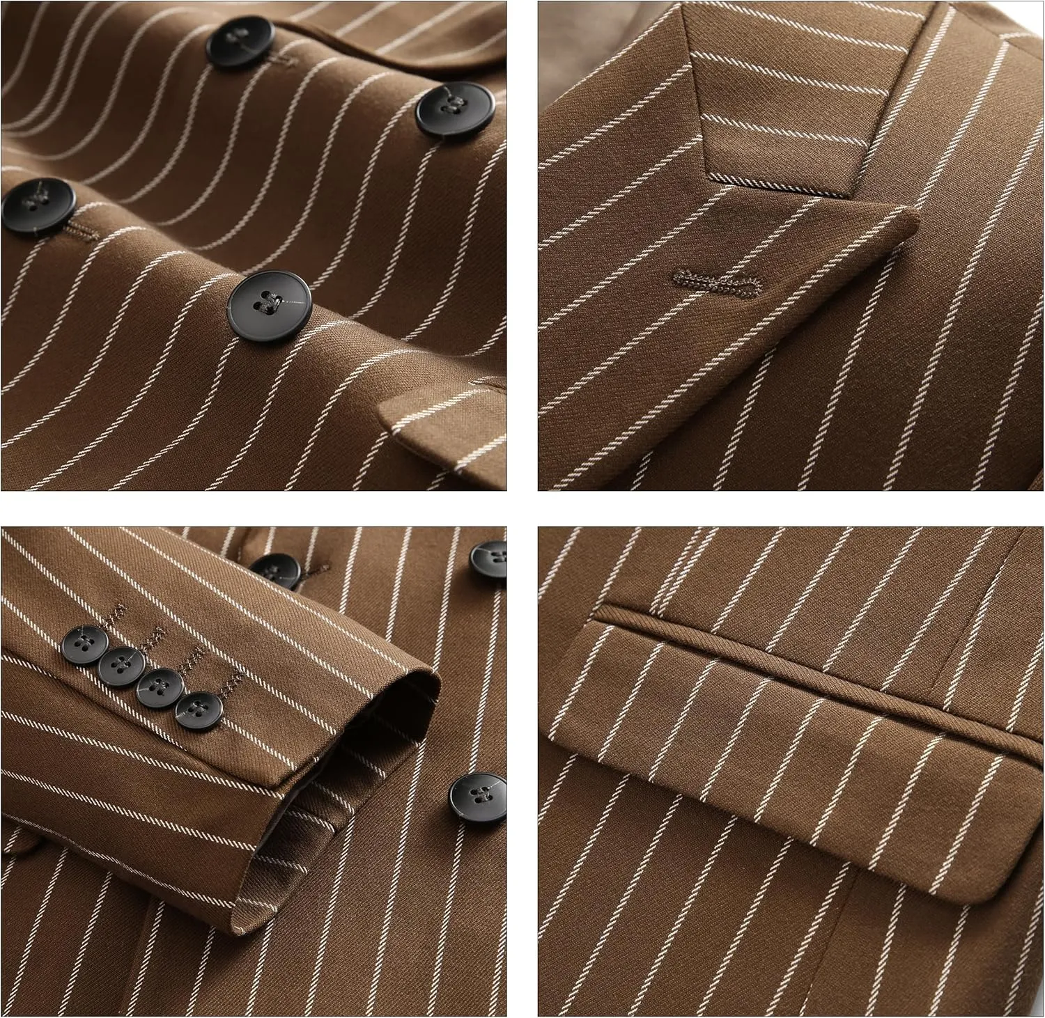MOGU Mens Double Breasted Pinstripe Suit - 2 Piece Slim Fit Vintage Tuxedo for Groomsmen, Wedding, Prom