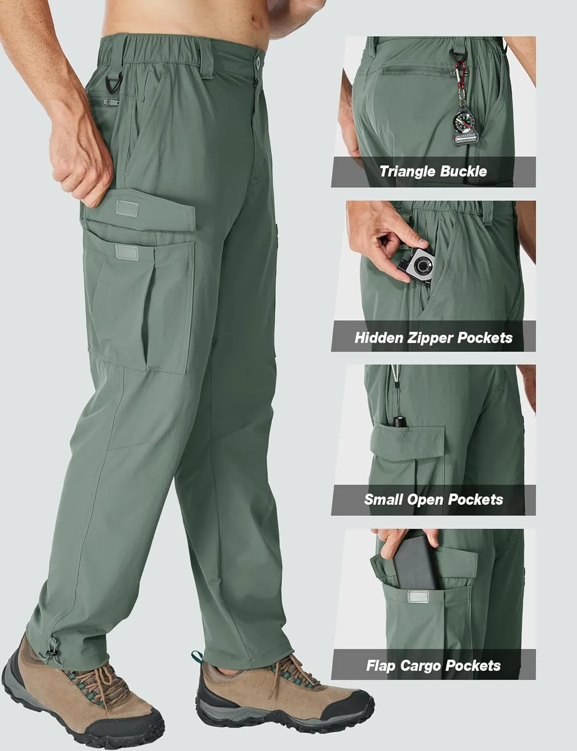 MOURCE Mens Quick-Dry Hiking Pants - Lightweight Water Resistant Cargo Pants for Men with 8 Pockets for Outdoor Activities