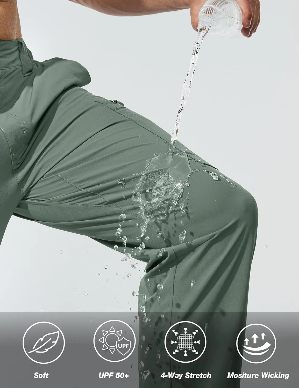 MOURCE Mens Quick-Dry Hiking Pants - Lightweight Water Resistant Cargo Pants for Men with 8 Pockets for Outdoor Activities