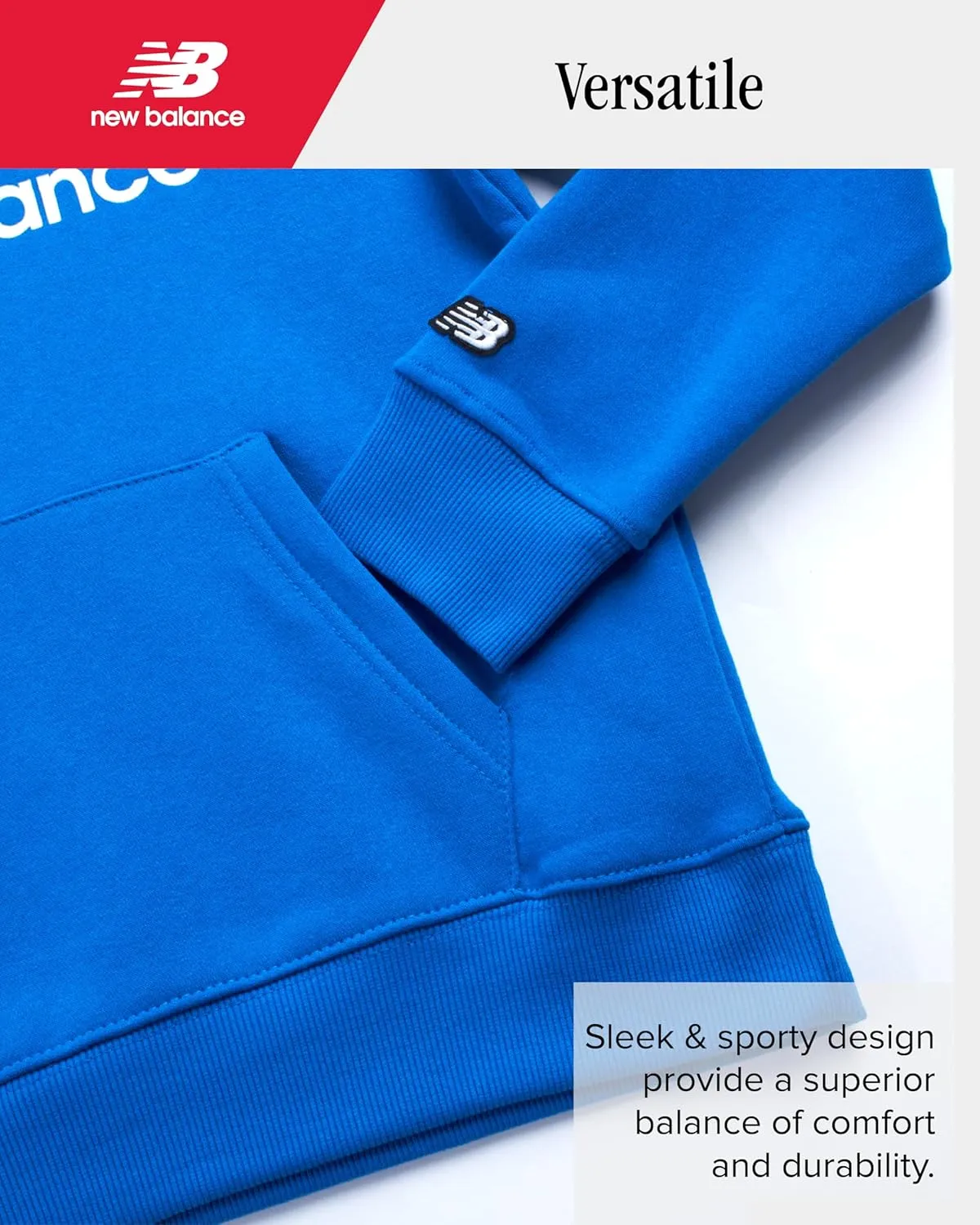 New Balance Boys Hoodie - Fleece Pullover Sweatshirt, Comfy Long Sleeve Hoodies for Boys with Kangaroo Pocket (Sizes 4-20)