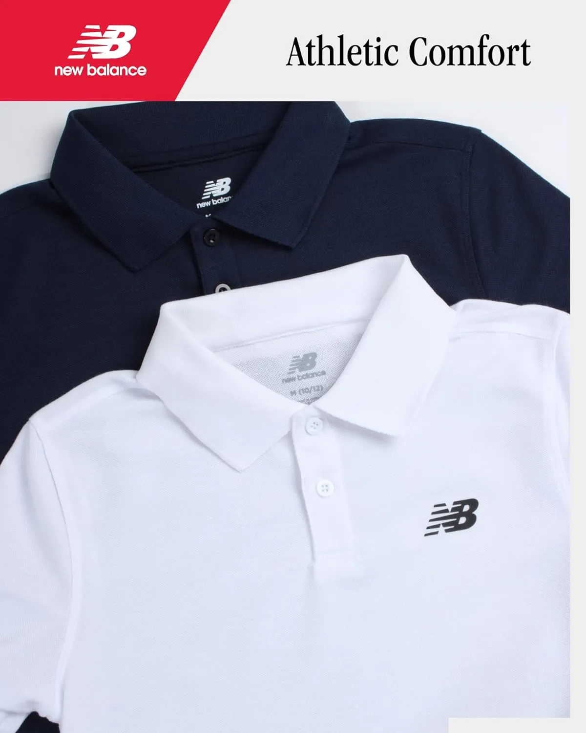 New Balance Boys Polo T-Shirt - 2 Pack Short Sleeve Dry Fit Shirt - Performance Collared Golf Shirt (8-20)