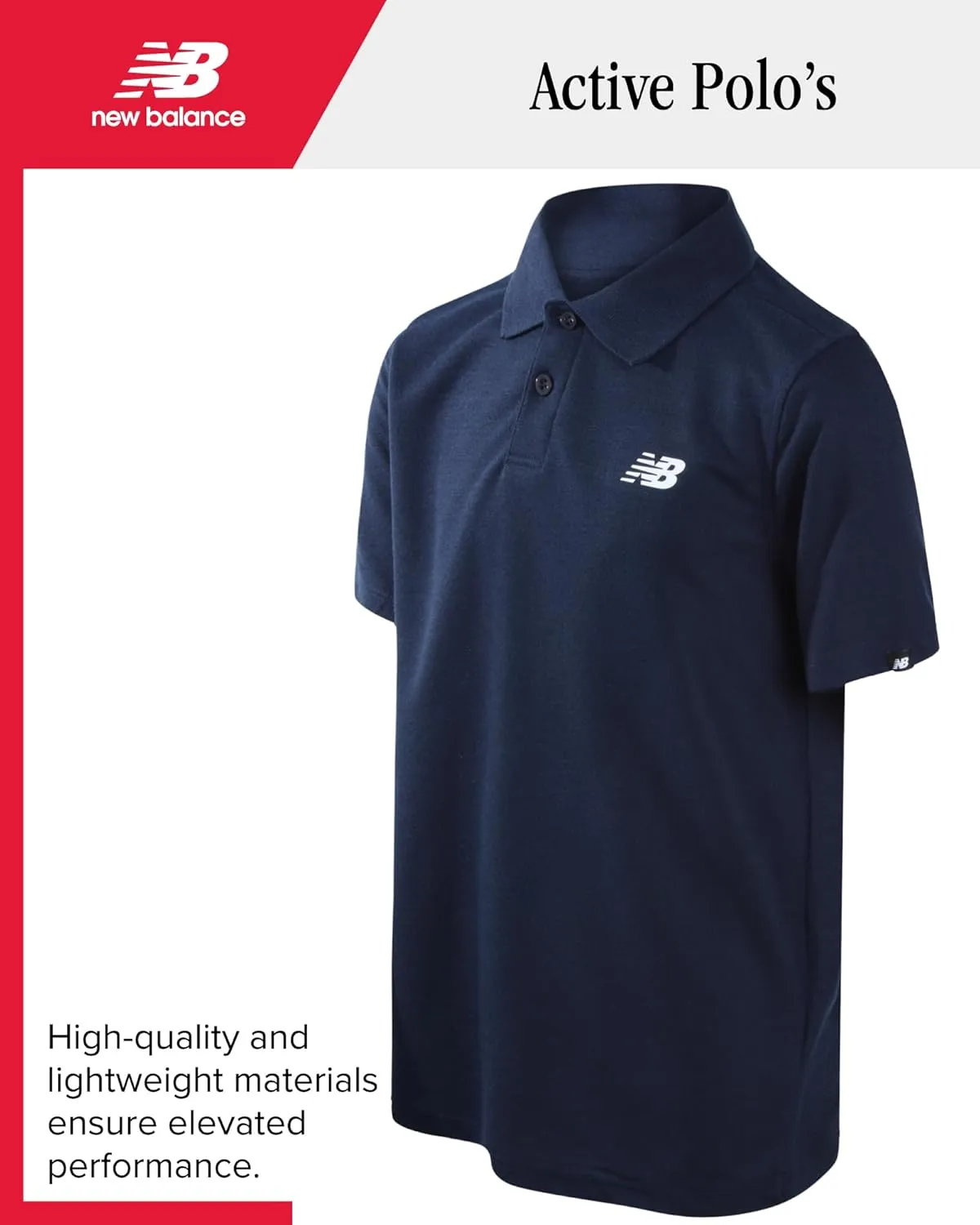 New Balance Boys Polo T-Shirt - 2 Pack Short Sleeve Dry Fit Shirt - Performance Collared Golf Shirt (8-20)