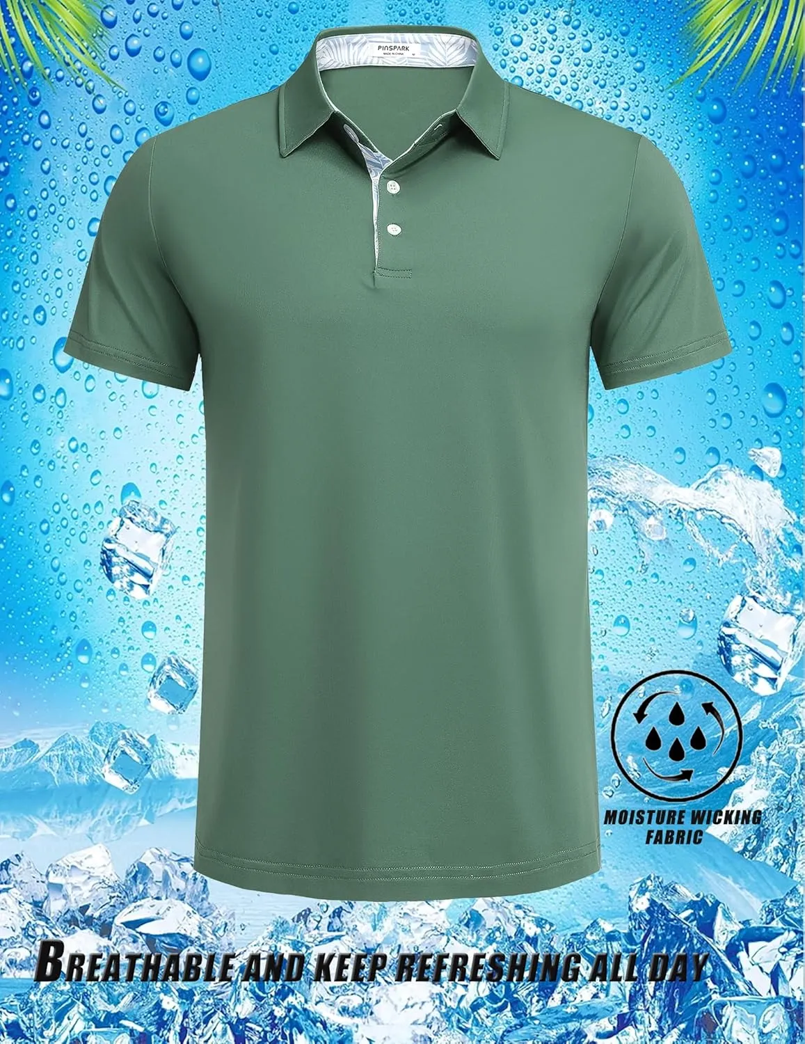 PINSPARK Mens Polo Shirts Short Sleeve Moisture Wicking Dry Fit Performance Casual Collared Polo Golf Shirts for Men