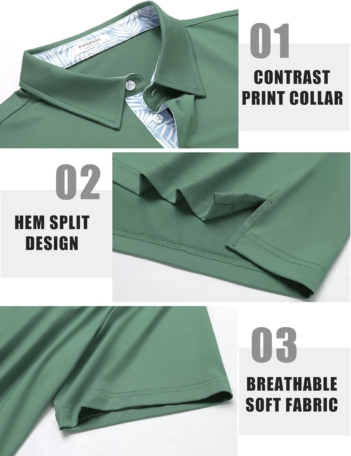 PINSPARK Mens Polo Shirts Short Sleeve Moisture Wicking Dry Fit Performance Casual Collared Polo Golf Shirts for Men