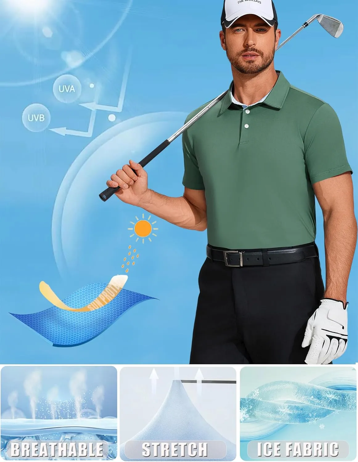 PINSPARK Mens Polo Shirts Short Sleeve Moisture Wicking Dry Fit Performance Casual Collared Polo Golf Shirts for Men