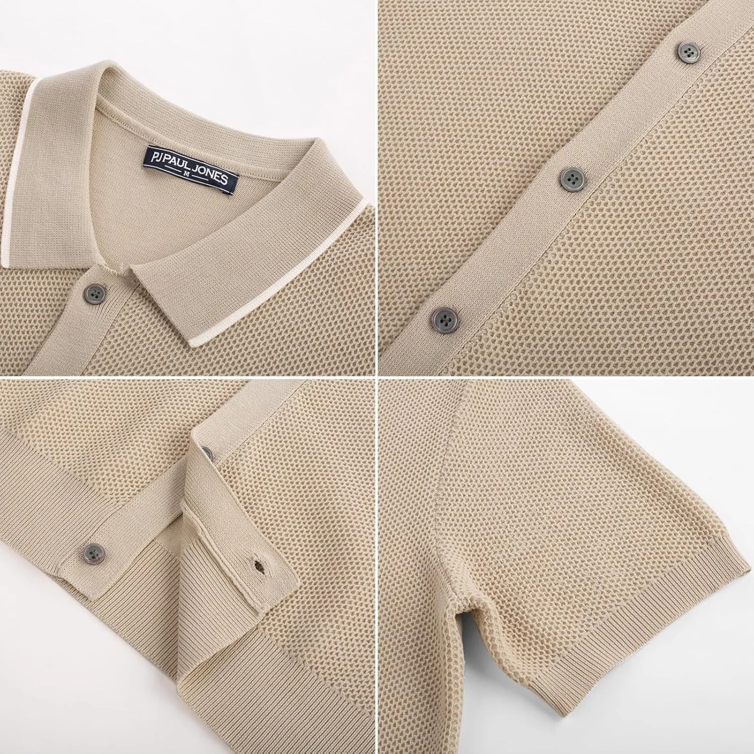 PJ PAUL JONES Men's Knit Button Down Shirts Short Sleeve Vintage Polo Shirt Casual Summer Beach Shirts