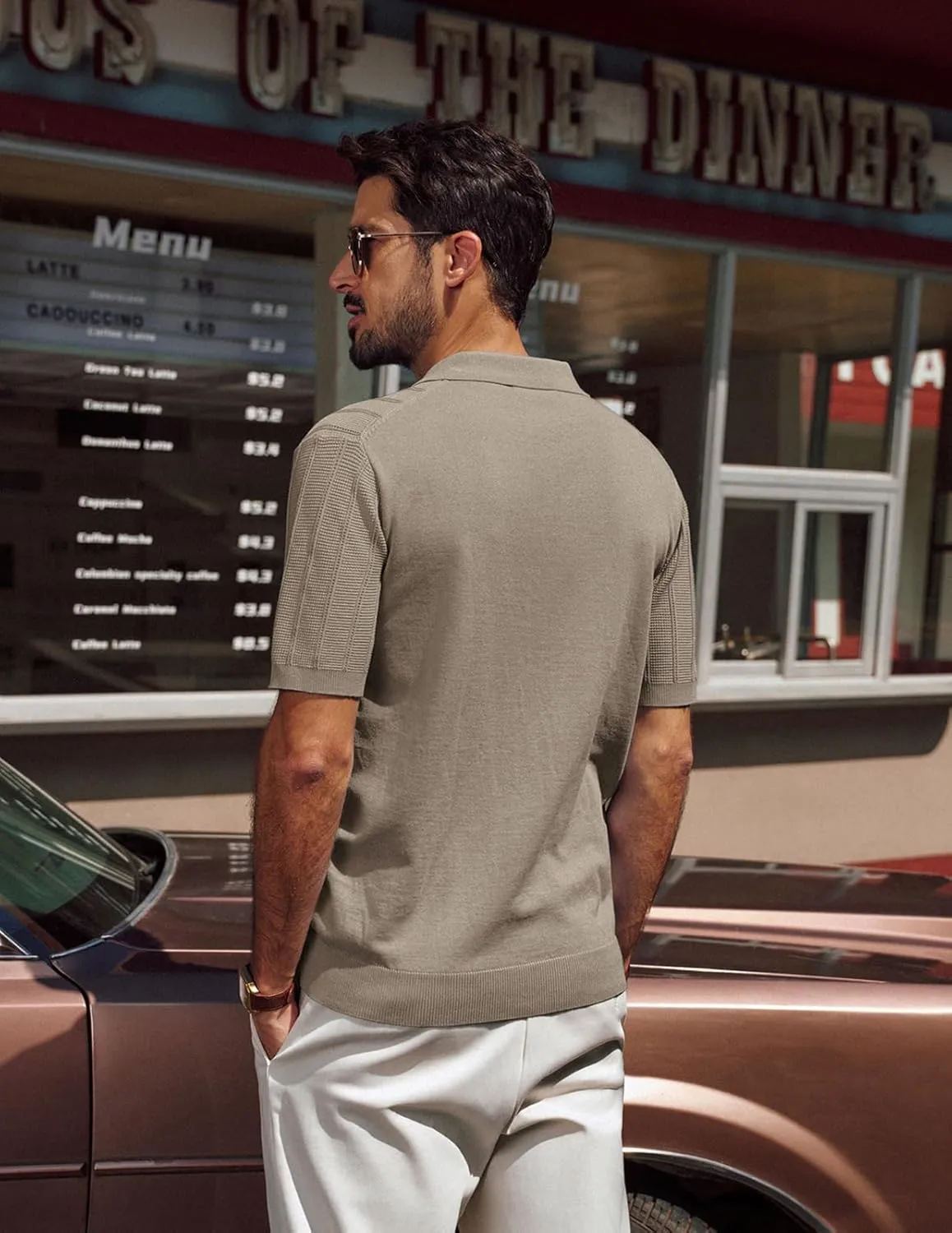 PJ PAUL JONES Mens Polo Shirts V-Neck Knit Polo Textured Summer Shirts