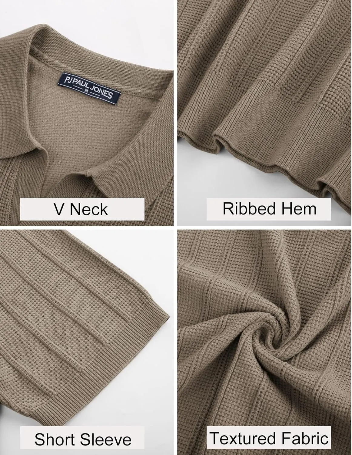 PJ PAUL JONES Mens Polo Shirts V-Neck Knit Polo Textured Summer Shirts