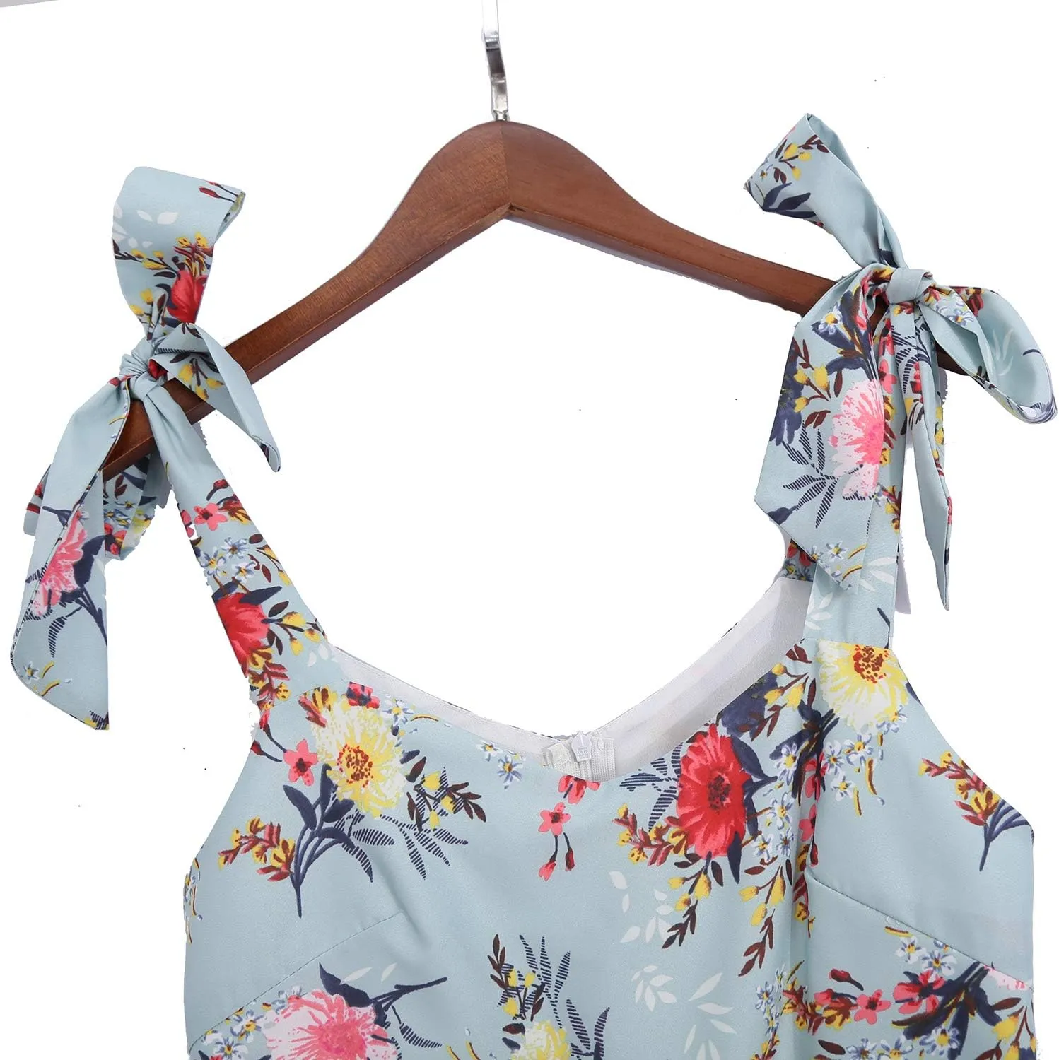 PopReal Mommy and Me Floral Printed Dresses Shoulder Straps Bowknot Chiffon Sleeveless Beach Mini Sundress