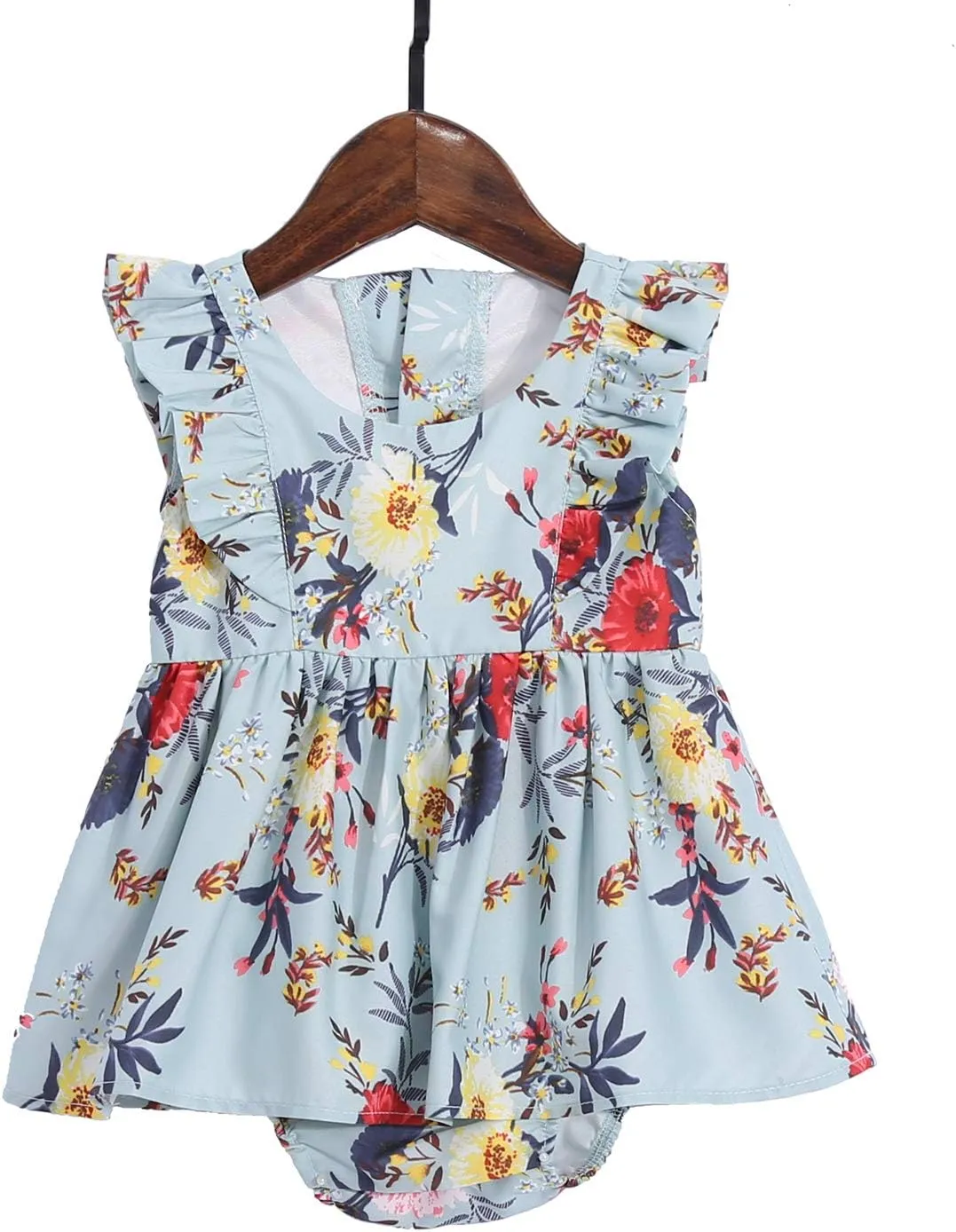 PopReal Mommy and Me Floral Printed Dresses Shoulder Straps Bowknot Chiffon Sleeveless Beach Mini Sundress
