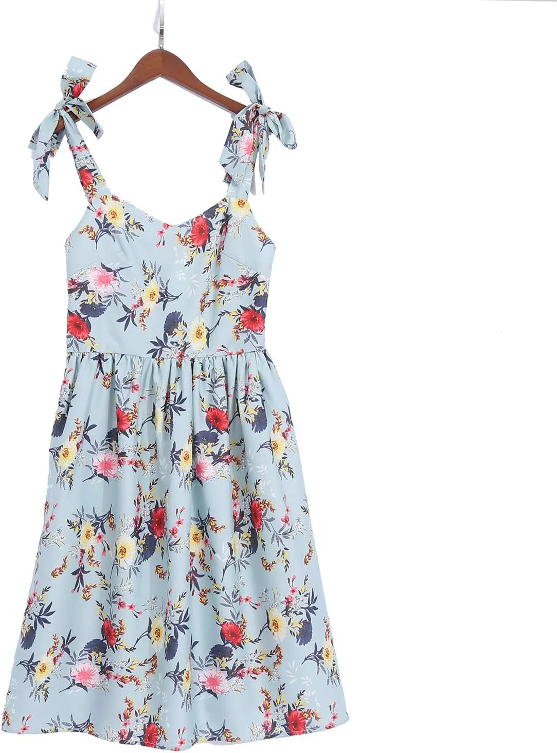 PopReal Mommy and Me Floral Printed Dresses Shoulder Straps Bowknot Chiffon Sleeveless Beach Mini Sundress