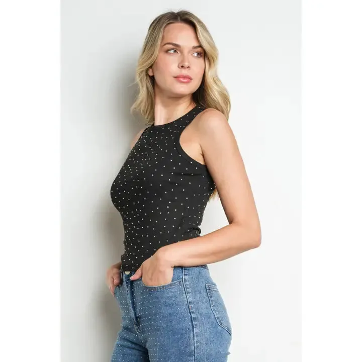 Rhinestone Embellished Ribbed Tank Top