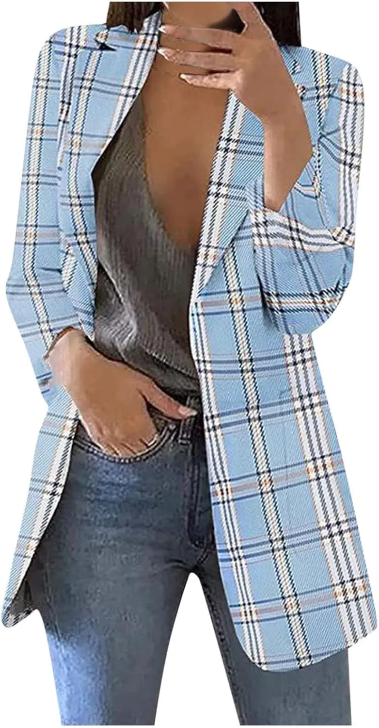 Solid Color Blazers for Women Business Casual Plaid Blazer Jacket Office Work Jackets 2024 Fall Coats