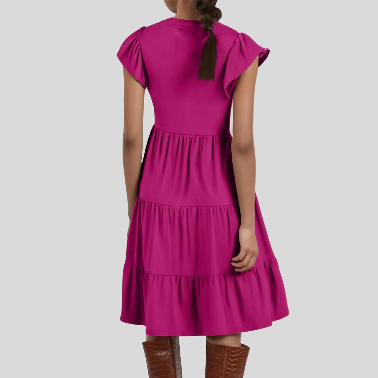 Summer Dresses for Women 2025 Ruffle Sleeve V-Neck Layered A-Line Midi Wedding Guest Boho Beach Vacation Sundresses