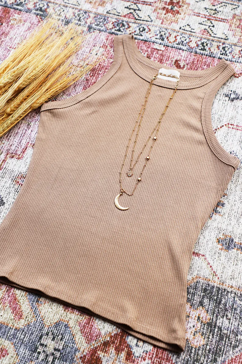 The Kassidy Ribbed Tank Top- Tan