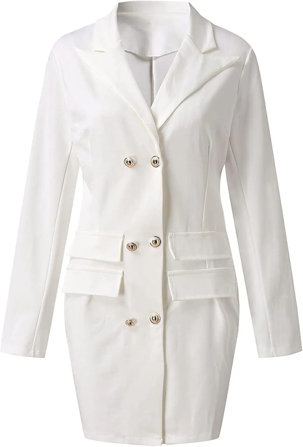 Women's Blazer Dresses Solid Double Breasted Button Front Style Slim Dress Business Formal Blazer Jackets Office Coat