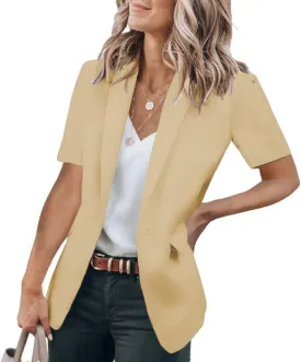 Womens Casual Blazers Work Office Suit Jackets Open Front Short Sleeve Suit Lapel Jacket Blazer with Pockets