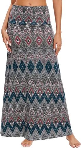 Womens Casual Soft Foldover High Waist Maxi Long Skirt Versatile Dress