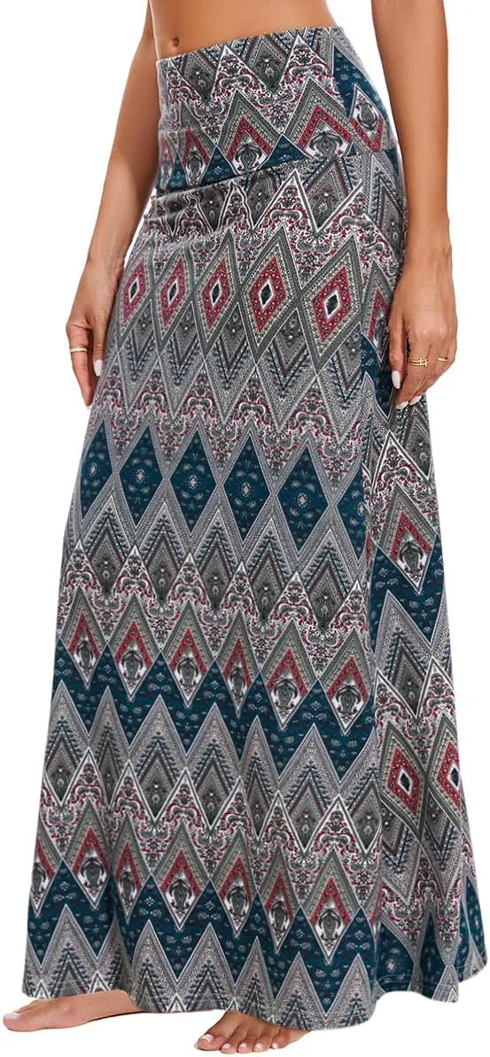 Womens Casual Soft Foldover High Waist Maxi Long Skirt Versatile Dress