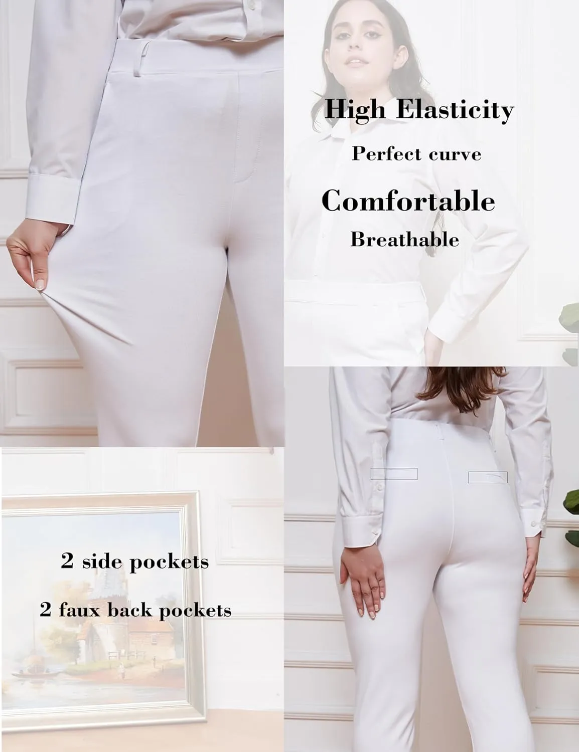 Women's Dress Pants for Work Pull On Stretch Business Casual Trousers