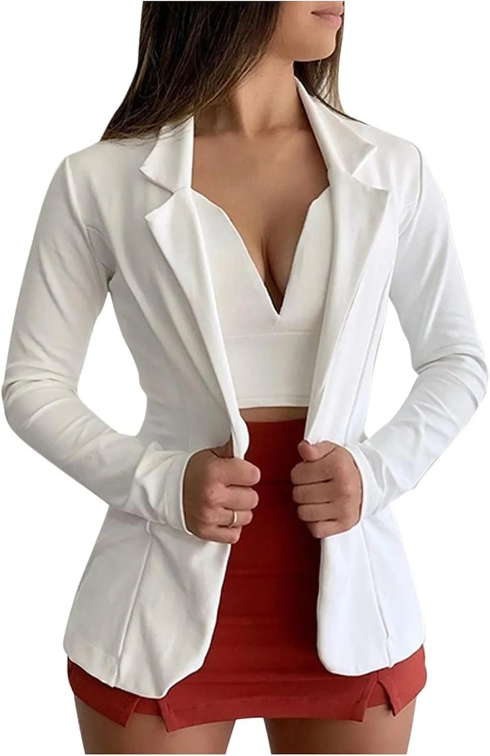 Women's Long Blazer Solid Open Front Cardigan Formal Suit Sleeve Blouse Coat Blazers for Work Casual