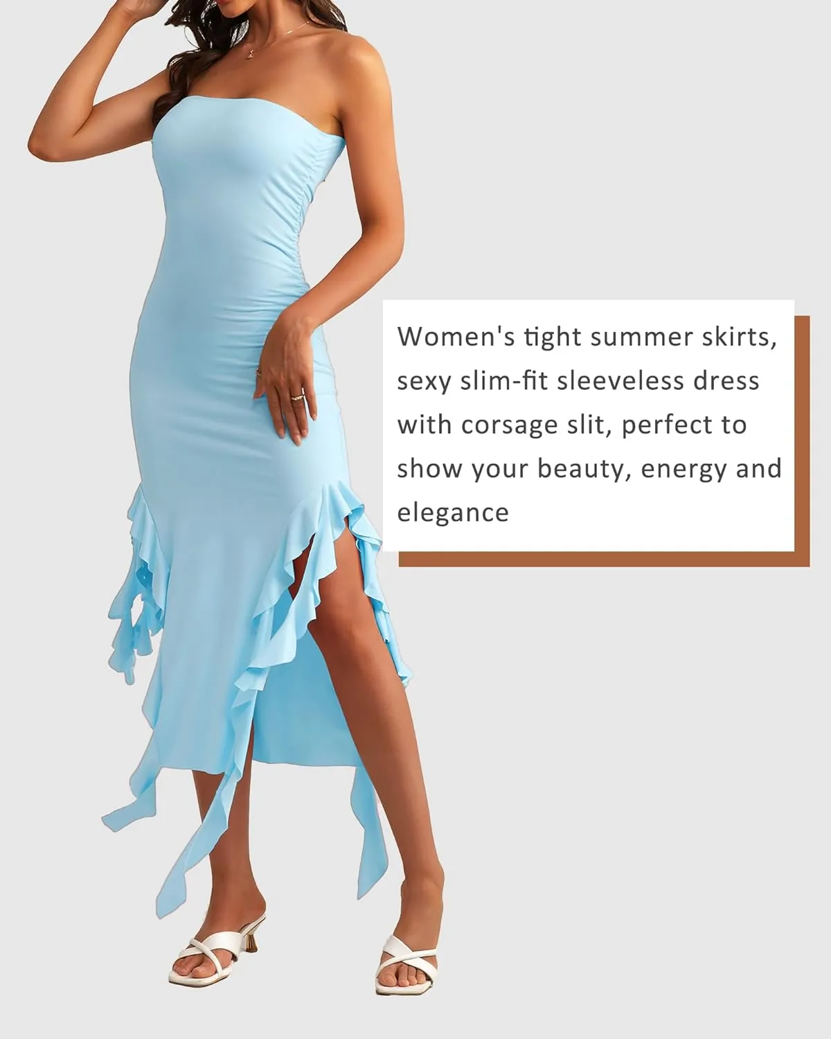 Y2k Strapless Ruffle Dress for Women - Flowy Beach Bodycon Tube Dress With Slit and Trim