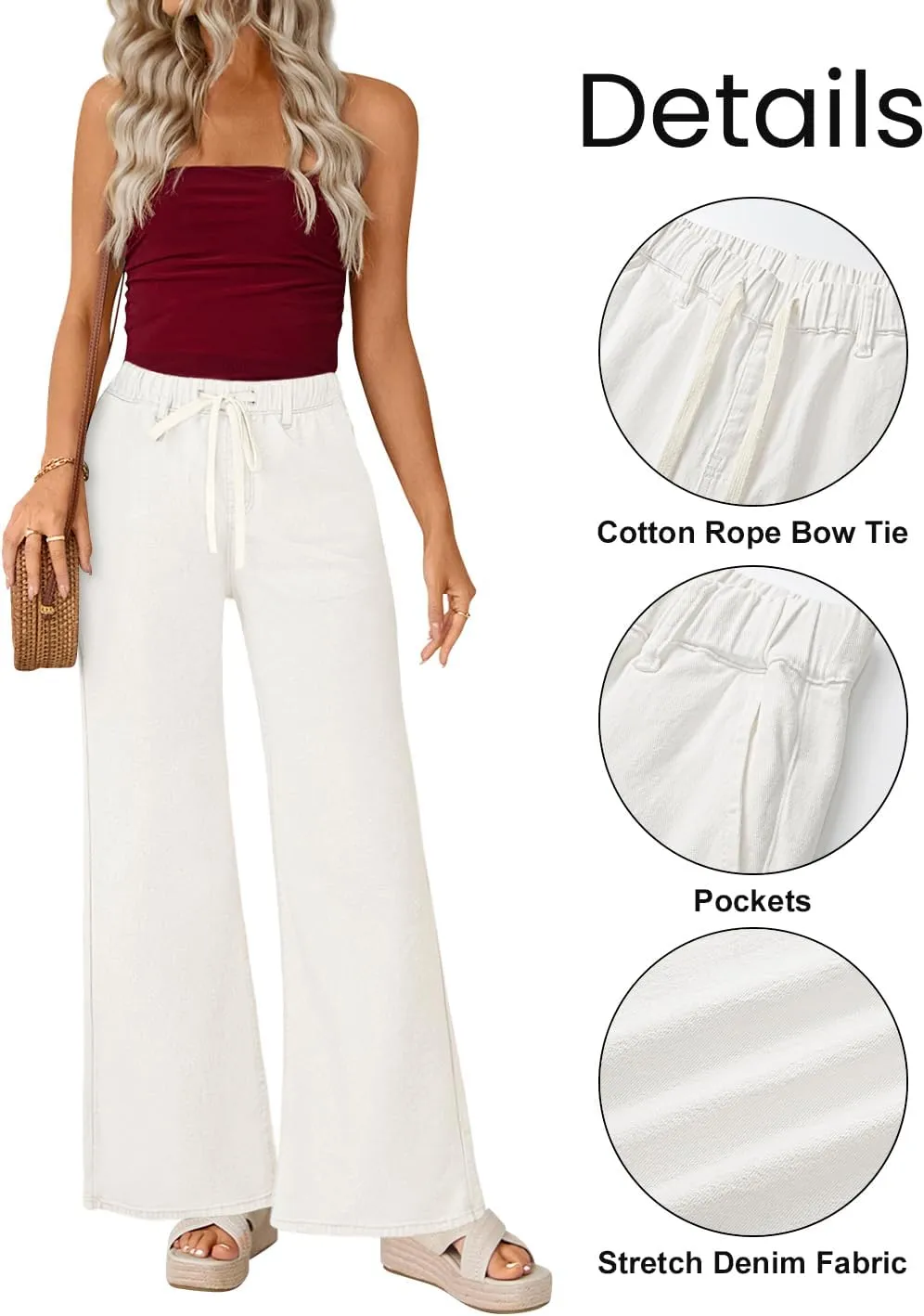 ZESICA Womens Drawstring High Waist Jeans Loose Fit Wide Leg Straight Baggy Trendy Denim Pants with Pockets