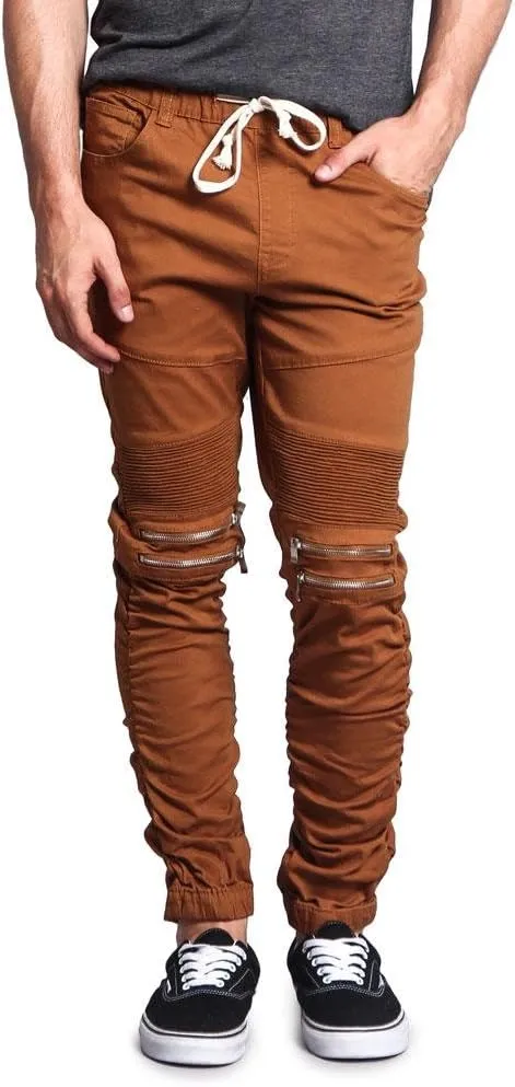 Zipper Knee Biker Twill Jogger Pants