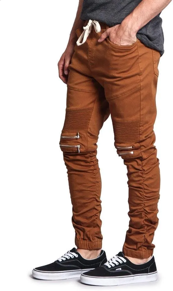 Zipper Knee Biker Twill Jogger Pants